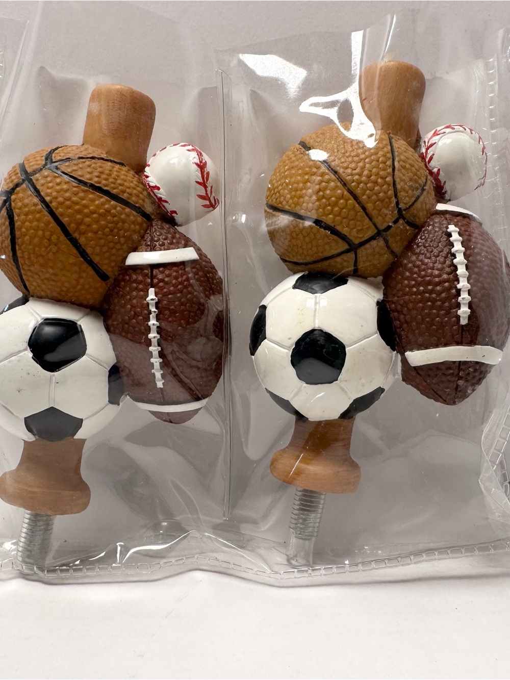 Kids Sports Curtain Rod Finials-Soccer Football Baseball Basketball-Screw On